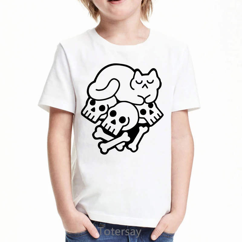 

Halloween Gift Children Clothing Summer Tops Fashion Short Sleeve T Shirt Death Little Helper Print Boys Clothes White Tops