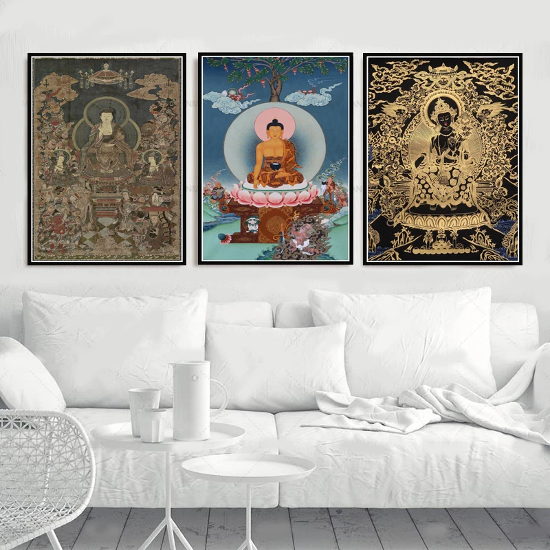 

Sakyamuni and Arhat Thangka Tibet Buddhism Buddha Poster Wall Art Picture Posters and Prints Canvas Painting Decor obrazy plakat