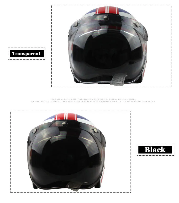 Helm-Blasenvisier, hochwertiges Visier für Motorradhelme mit offenem Gesicht, 12-farbig erhältlich, Vintage-Helm-Windschutzscheibenschild – Detail 5