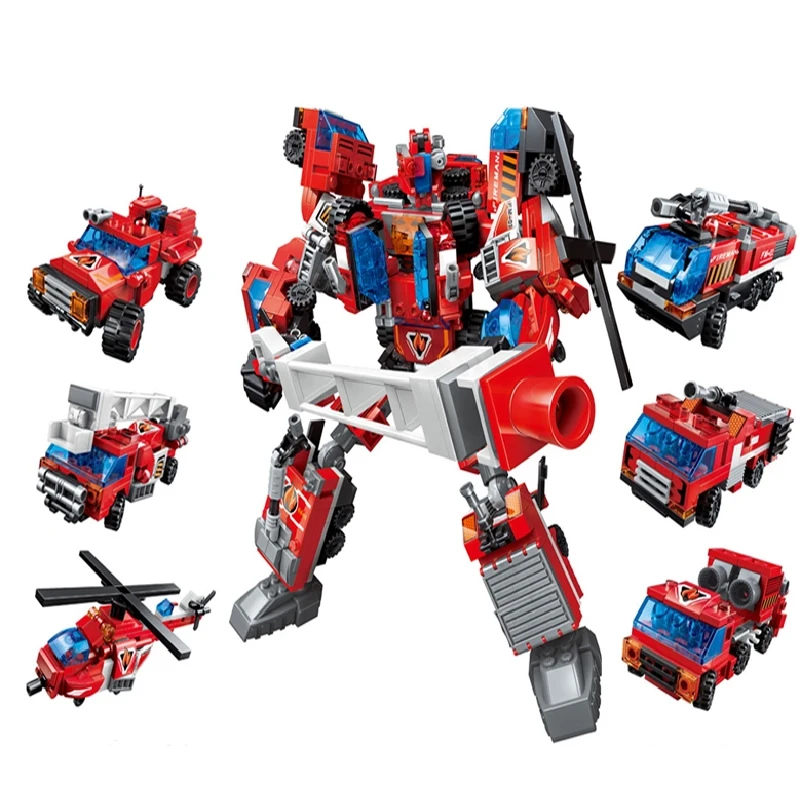 QMAN ROBOT Building Blocks Kids Toys 6IN1 Blazing God of war 496Pieces fire car 6+ years old boys gift 1416