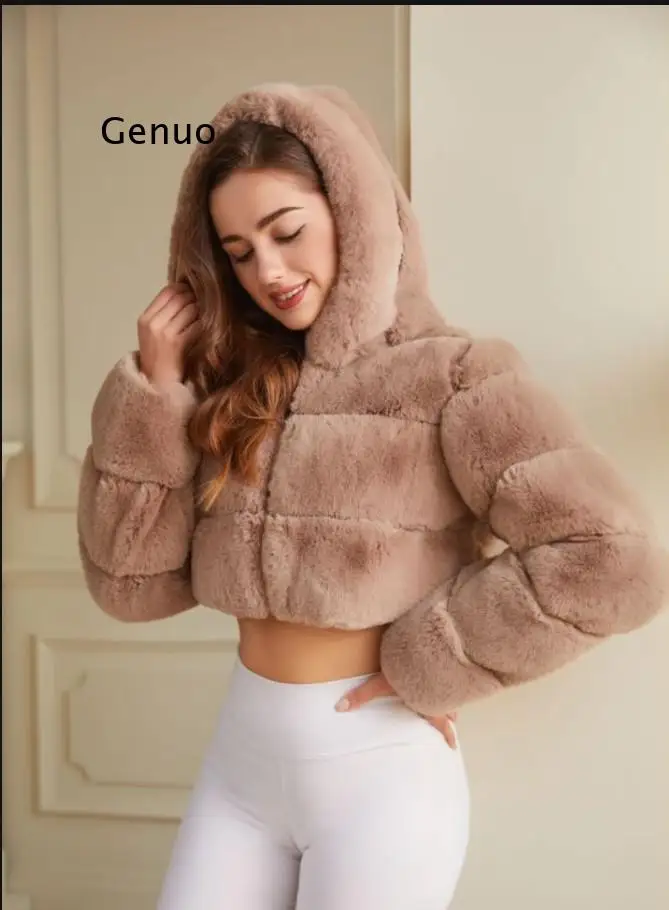 Faux Fur Hooded Coats Women Warm Thick Furry Outwears Autumn Winter Solid Color Short Hoodies Casual Commute Fashion Coat Jacket