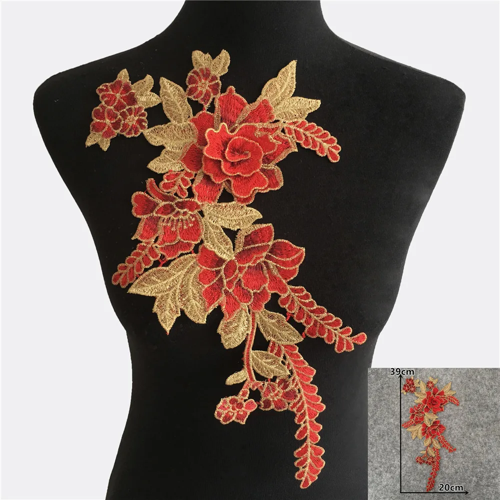 New arrive Red 3D flower Embroidery Applique Sewing Lace Collar DIY  Lace Fabric Neckline Clothing Accessory Supplies 1 pcs sale