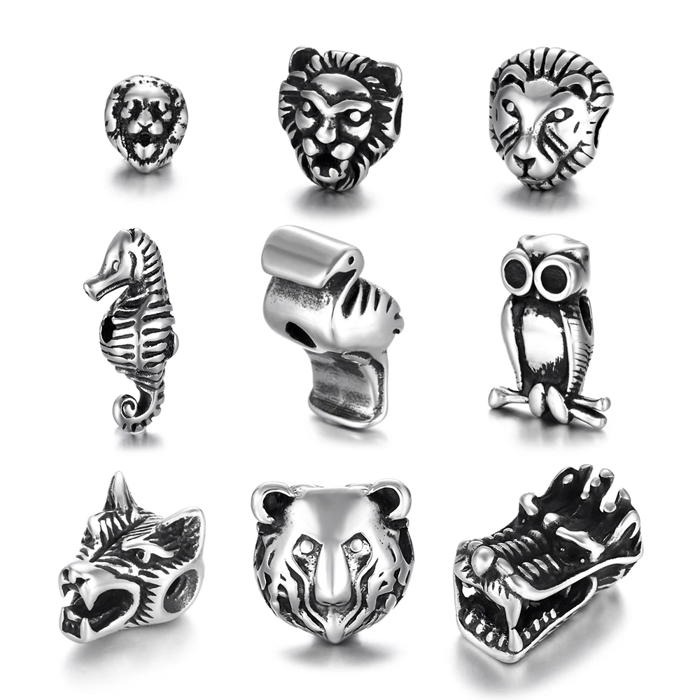 Stainless Steel Roman Warrior Helmet Viking Animal Bead Charm 2mm Hole for Beaded Bracelet Jewelry Making Metal Accessories