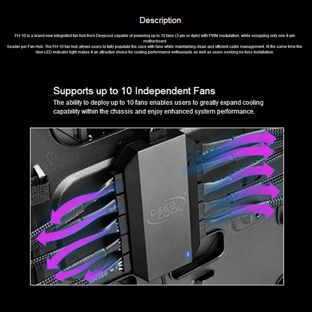 Đế Tản Nhiệt Deepcool FH-10 3pin 4Pin Quạt Hub Bo Mạch Chủ PWM 12V 10 Cổng PWM Quạt Làm Mát Hub Thông Minh Điều Chỉnh Tốc Độ nguồn SATA