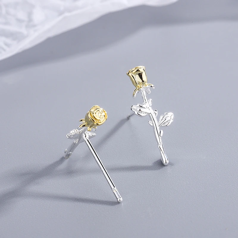 Fashion Lyrical Rose Flower Stud Earrings For Women Cute Golden Geometric Earring Piercing Accessories Lovely Ear Nail Jewelry