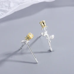 Fashion Lyrical Rose Flower Stud Earrings For Women Cute Golden Geometric Earring Piercing Accessories Lovely Ear Nail Jewelry