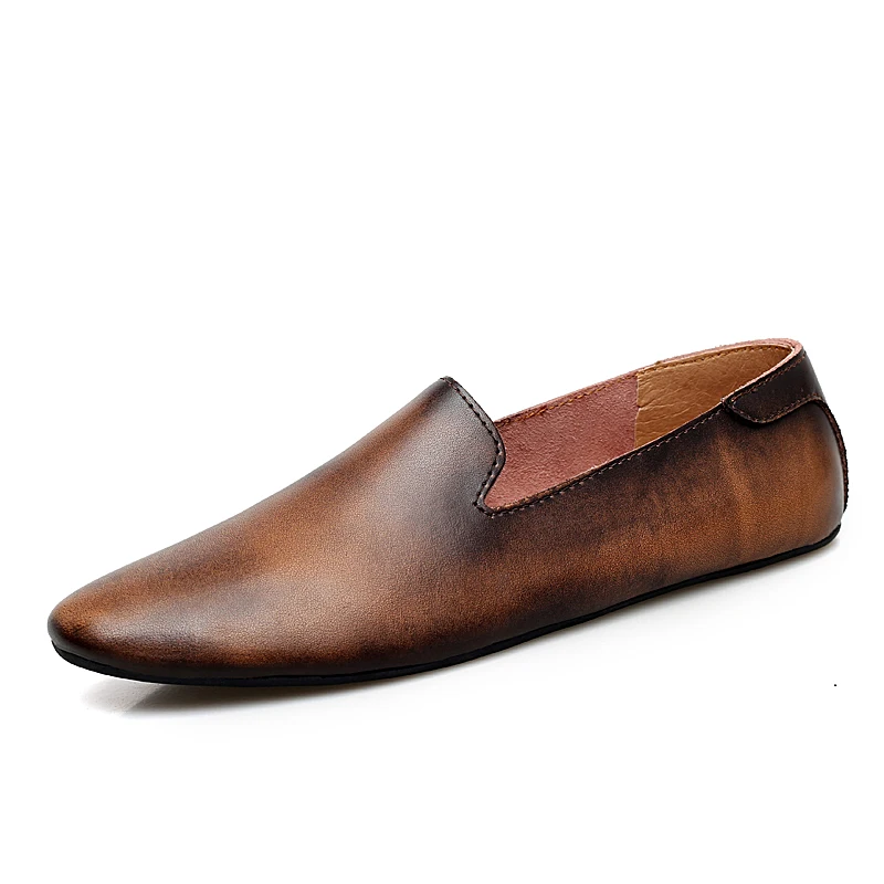 Zapatos planos de cuero para hombre, zapatillas informales cómodas, sin cordones, para caminar al aire libre, para conducir