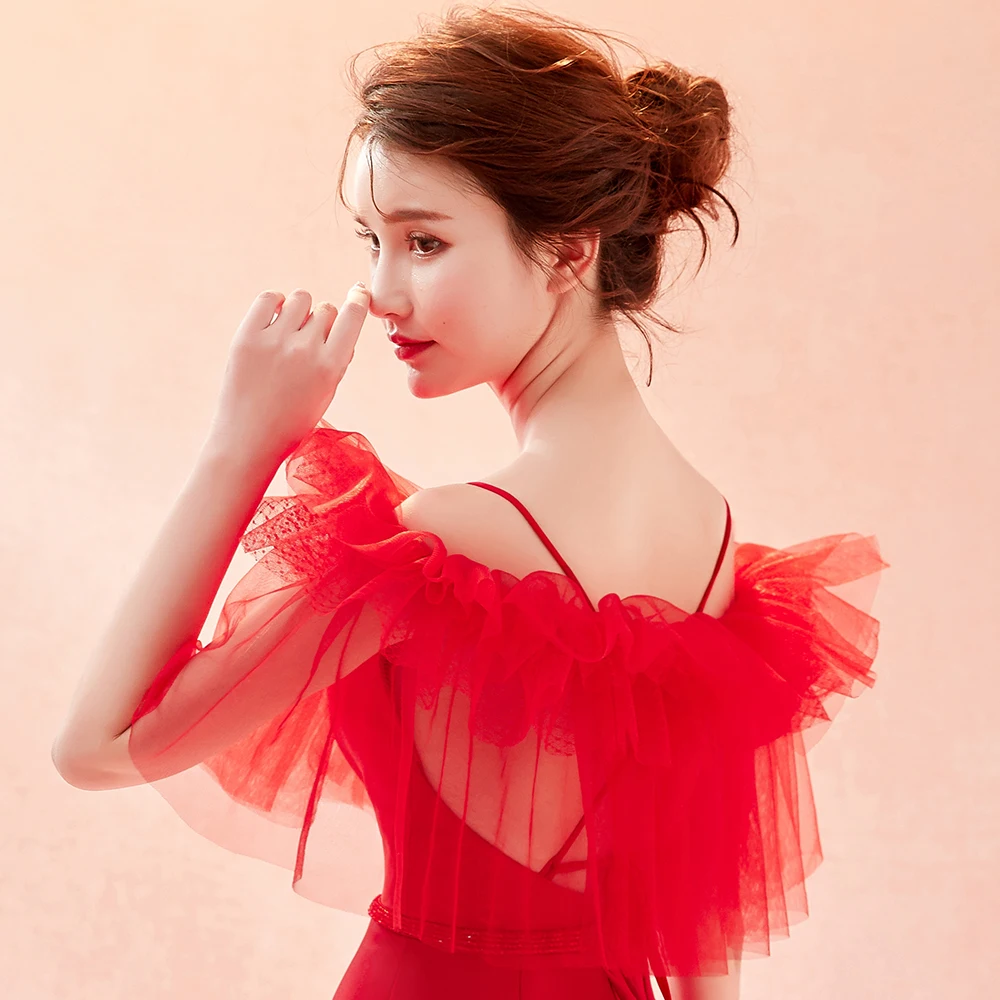 Summer One shoulder Red Wrap Ruffle Wonderful Women Tulle Shawl Lady Party Prom Accessory Cool Special Wedding Bridal Wrap