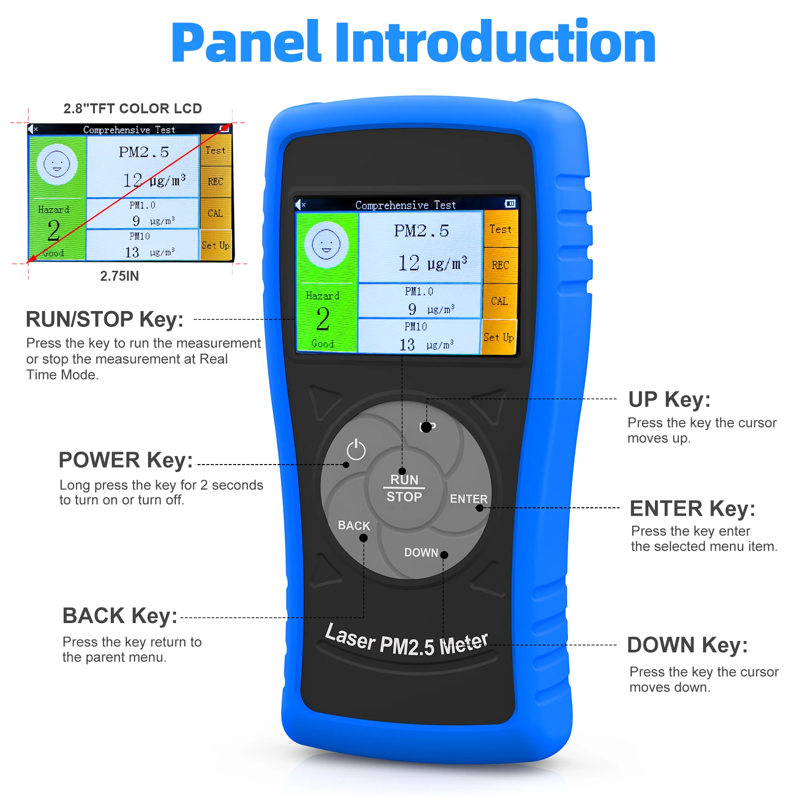 BTMETER BT-5800M Digital PM2.5 PM10 Air Particulate Detector Accuracy +/- 20 Real Time Rechargeable Air Quality Meter with Alarm