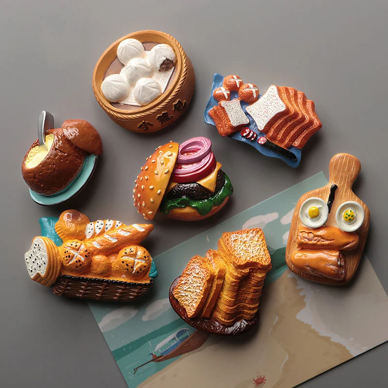 3d fridge magnet refrigerator paste food Baguette bread egg Bread basket toast hamburger refrigerator decoration collection gift