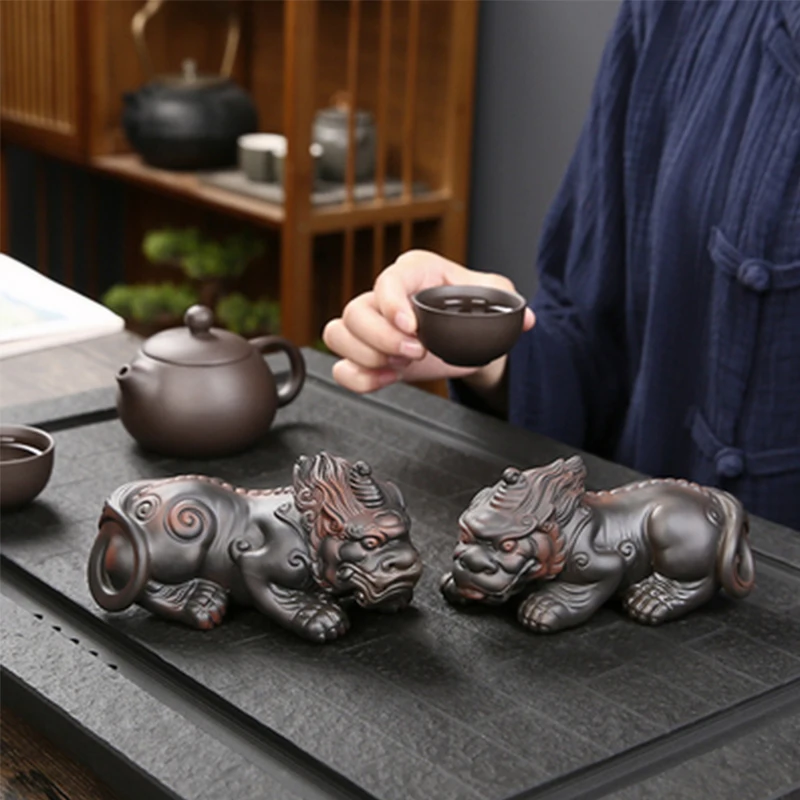 Purple Pottery Pixiu Tea Pet Can Raise Lucky Ceramic Home Decoration Ornaments Chinese Tea Table Sculpture Crafts Tea Pet