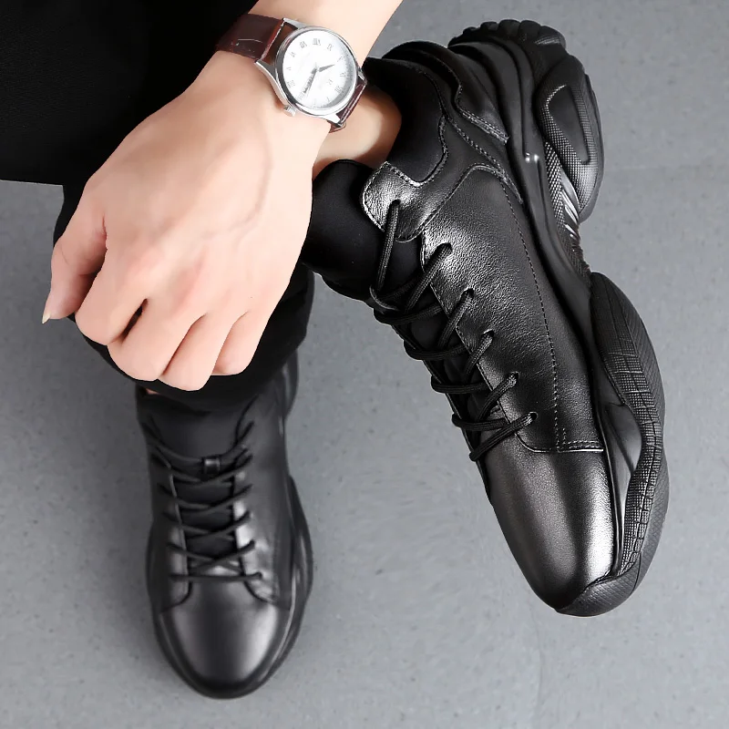 Spring/Autumn 3 CM Height Increase Leather Casual Men Sneakers Men Elevator Shoes Thick Sole Young Men Daily Footwear