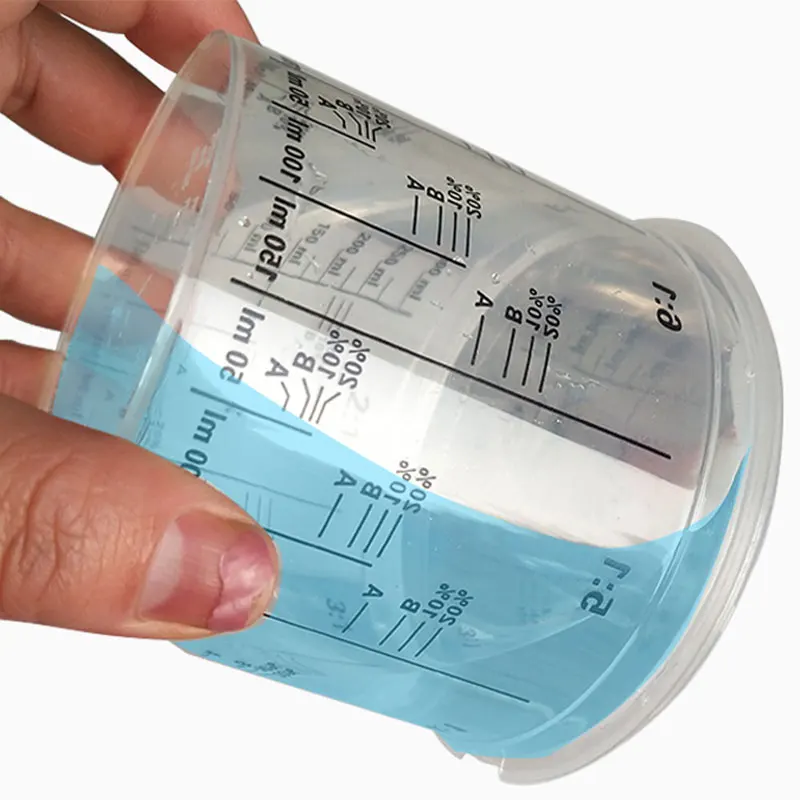 Bicchieri di miscelazione per vernice in plastica trasparente graduata monouso da 5 pezzi rapporti di miscelazione calibrati misurini per strumenti in resina di vernice