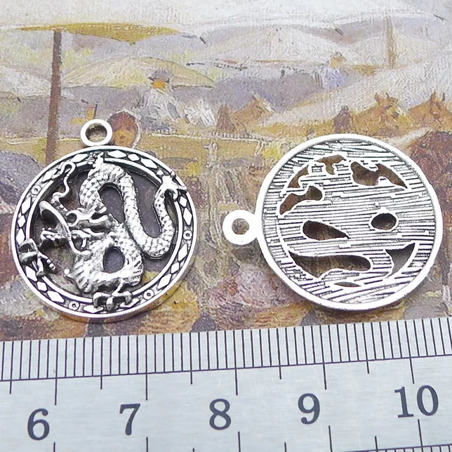 10pcs/Lot 27x23mm Dragon Hollow Alloy Charms Antique Silver Color Pendants for DIY Jewelry Making Charm