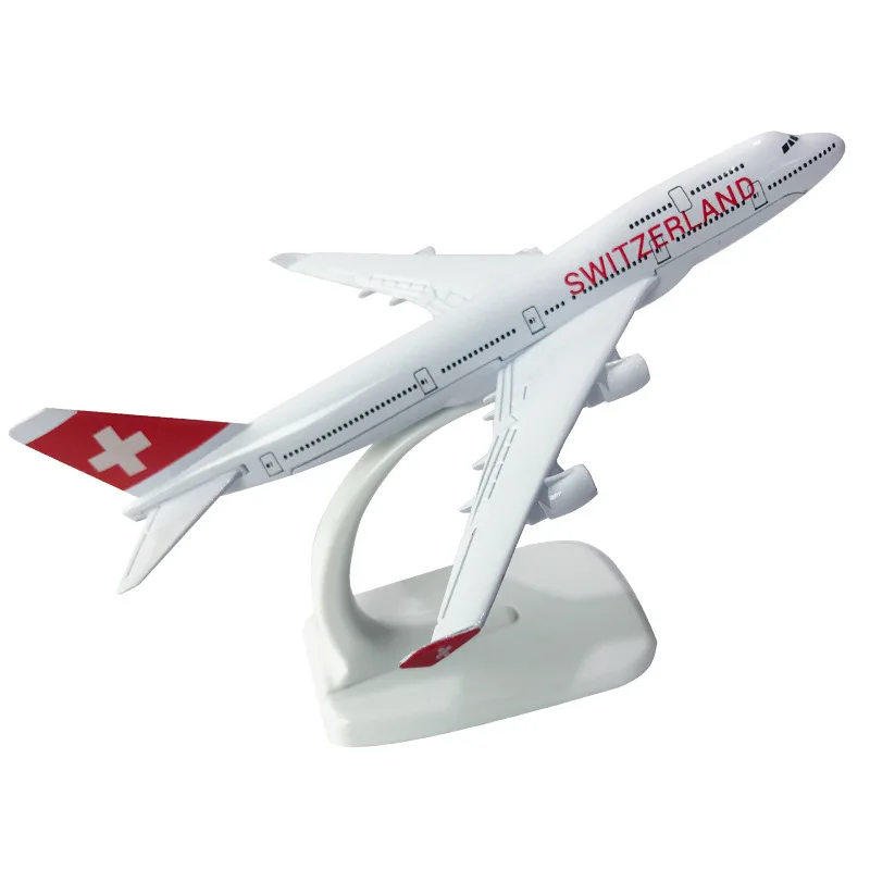 

16CM Switzerland Airways B747 Airlines Airplane Model with Base Alloy Aircraft Plane For Collectible Souvenir Show Gift Toy