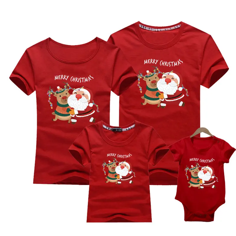 Merry Christmas Family Matching T-shirt Mommy Daddy Daughter Son Funny Christmas T-shirt Clothes Mom Dad Kids Baby Outfit