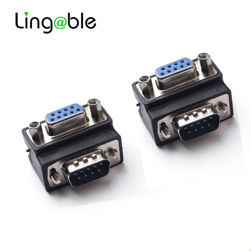 Lingable Adapter Right Angle D-Sub 9pin DB9 Male to Female Converter Monitor DB 9  Extender 90 degree Connector