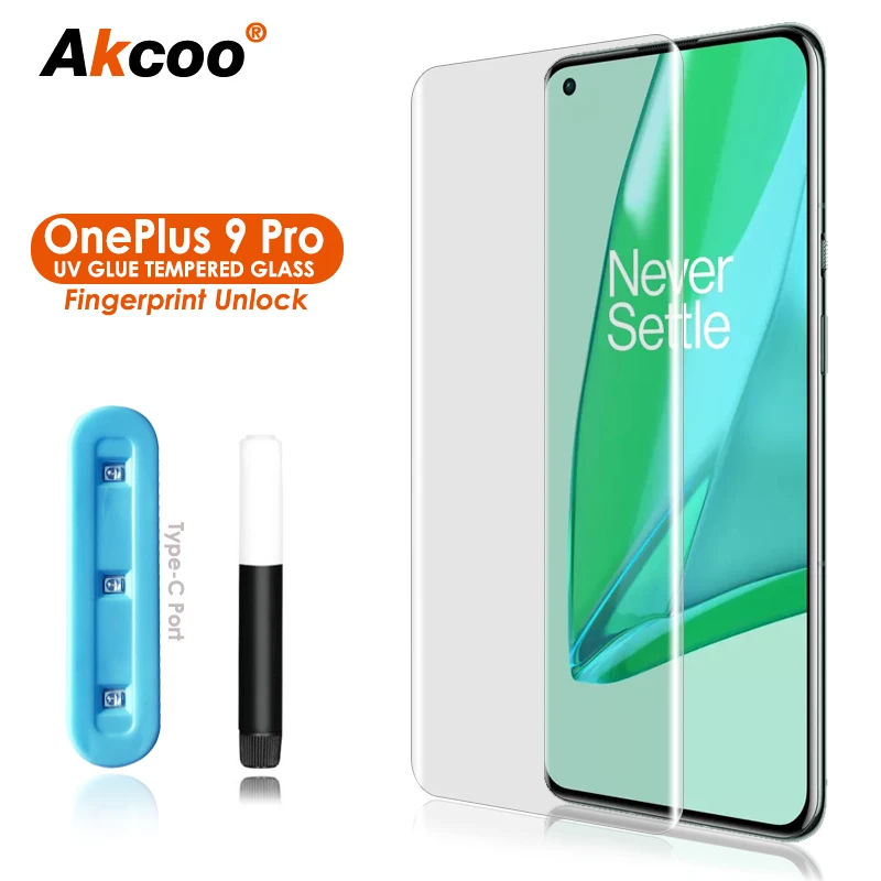 UV Glass for OnePlus 9 Pro Screen Protector full screen glue fingerprint unlock for OnePlus 7 8 Pro 5G tempered glass film