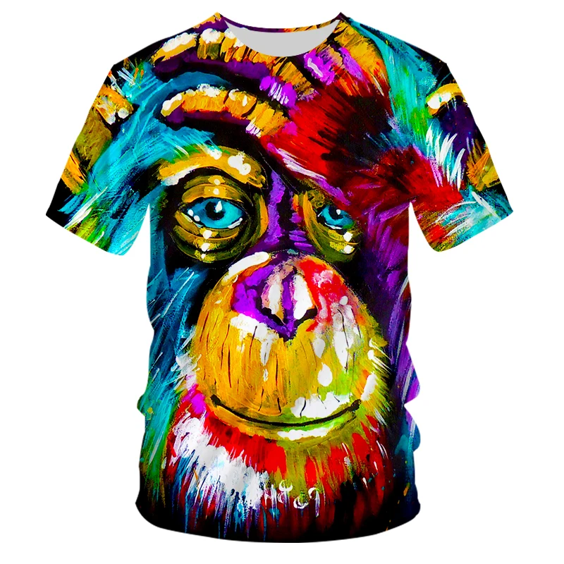 Men\'s Casual 3D Print Colorful monkey Short-sleeved T-Shirt Shorts 2-piece Suit 2021 Summer Men\'s Suit Casual Sportswear