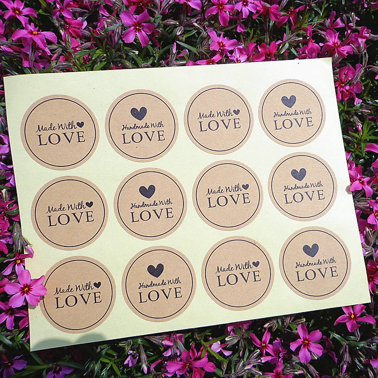 100 pieces, 3-7CM, round label, personalized logo, custom kraft wedding sticker, gift box label, seal sticker, lined heart