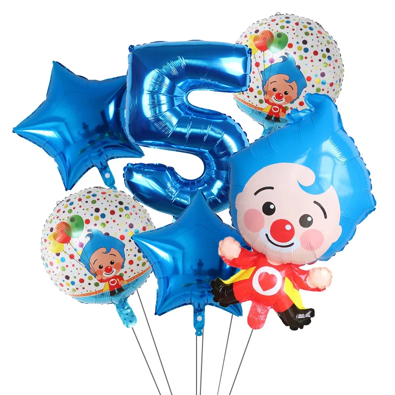 6pcs/Set Plim Clown Foil Helium Balloons Red Number Balls Air Globos Children\'s Happy Birthday Party Decorations Kids Toys Gifts