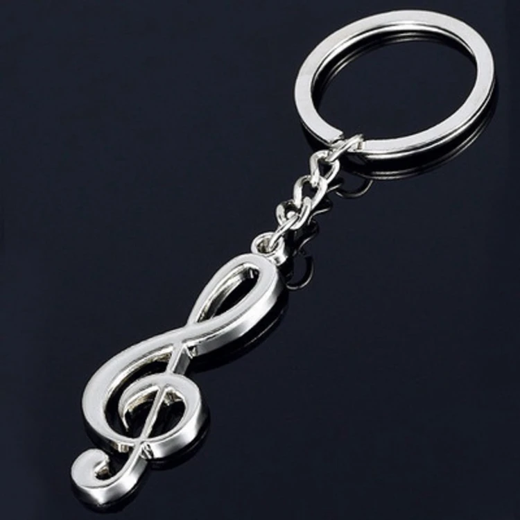 Music Note Pendant Keychains for Women Men Silver Color Guitar Charms Car Key Rings Jewelry Accessories Gift