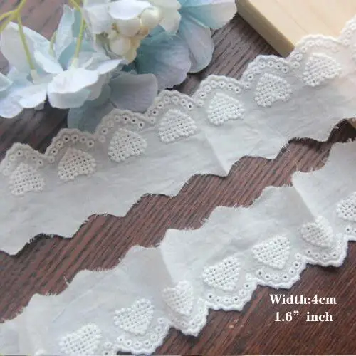 Width:4cm (1.60 inch) New Heart Lace Cotton embroidery Lace Fabric for Garment Curtain (ss-2527)