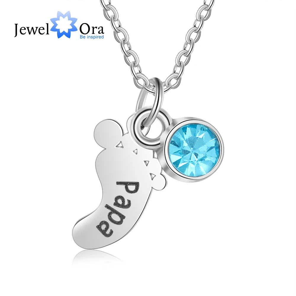 JewelOra Personalized Name Cute Baby Feet Pendant Necklaces Custom Birthstone Children Engraved Necklace Birthday Gift for Kids