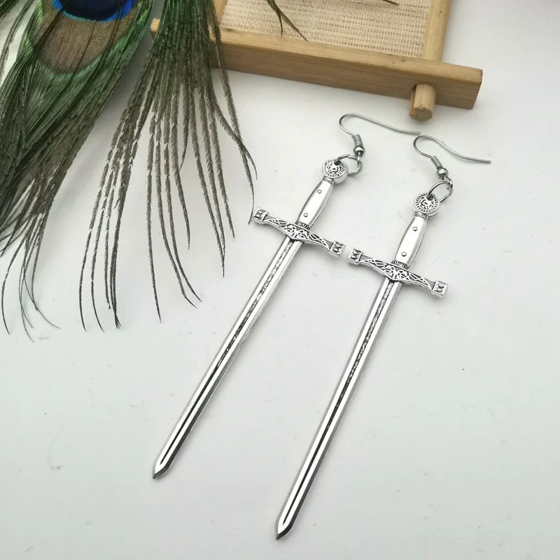 Medieval Worship Sword Earring Witch or Pagan Alternative Gothic Silver Plated Classic Female Fashion Gift Jewelry