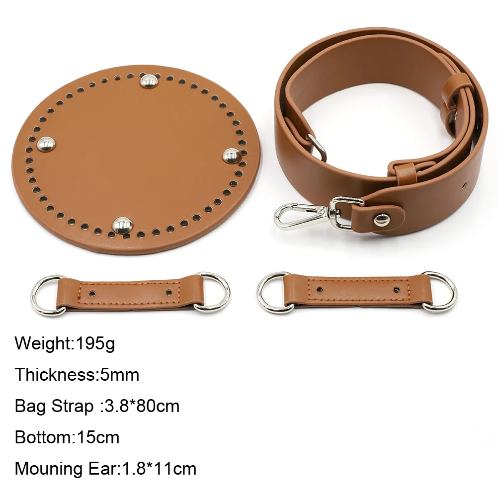 Leather Parts for Bag DIY Bottom Wide Shoulder Strap Bag Set Handmade Handbag Accessories for Woven Bucket Bag