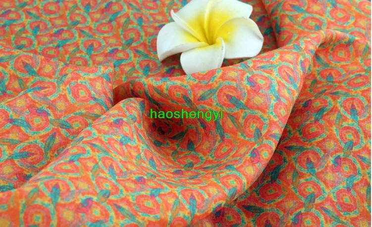 Brand order hemp fabric, thin printed ramie robe dress garment fabric