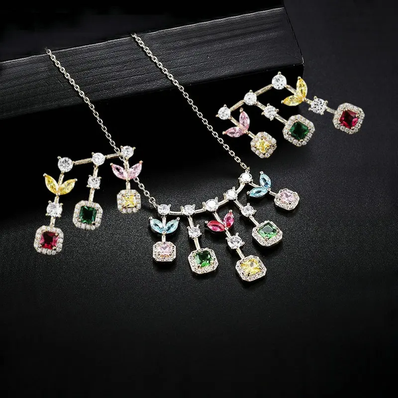 SINZRY new luxury shinning cubic zircon chokers necklace earring fashion Jewelry sets for women