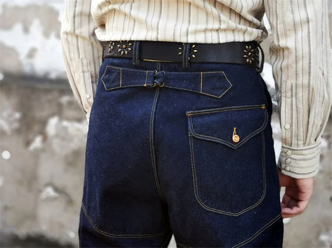 Men’s Jeans Vintage Amekaji Denim Wide Leg Pants Cargo Cowboy Gardener Boyfriend Jean High Waist Fashion Loose Straight Trousers