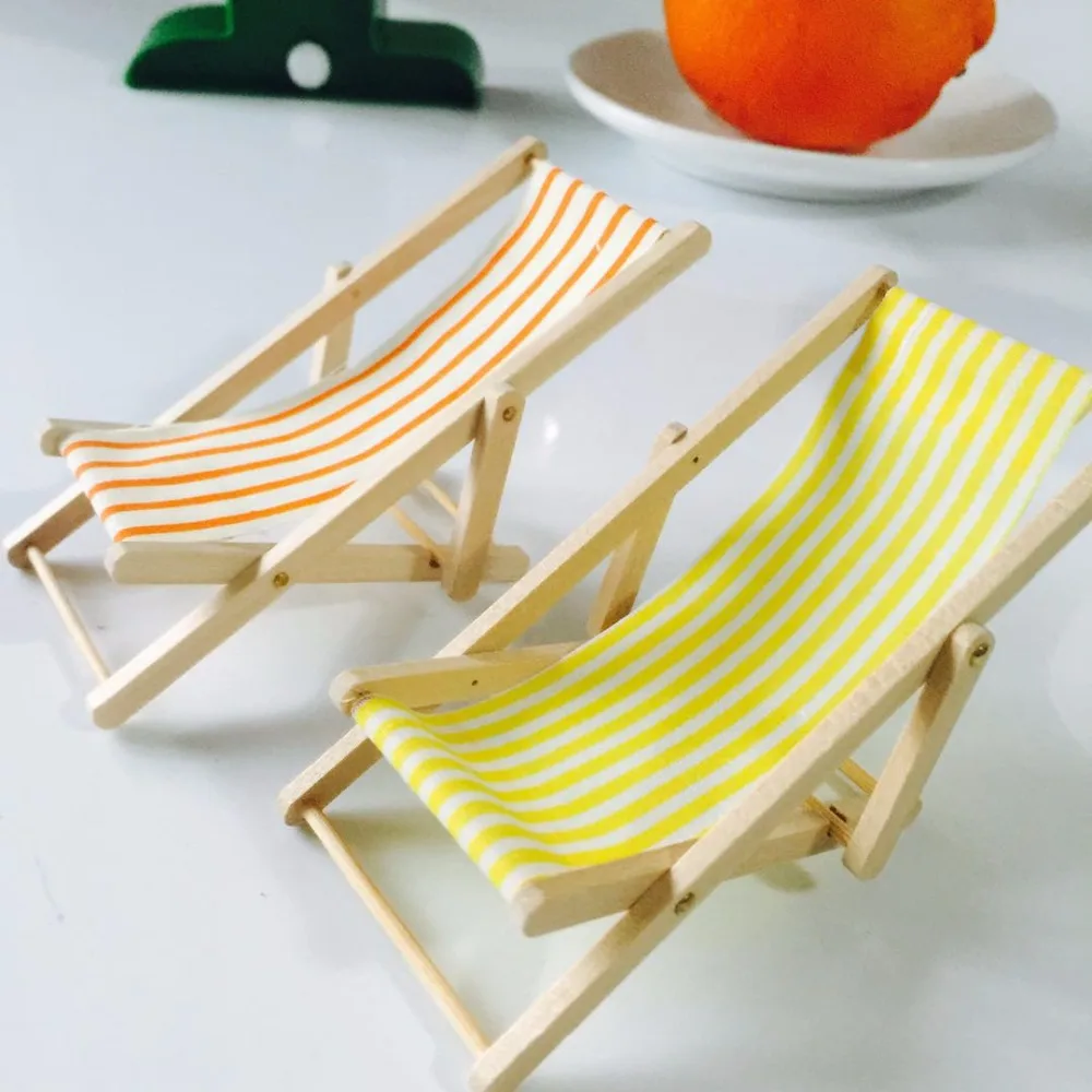 1:12 Mini Doll House Wooden Beach Chair Miniatures Home Scene Furnishings Emulational Furniture model Dollhouse Home Decoration