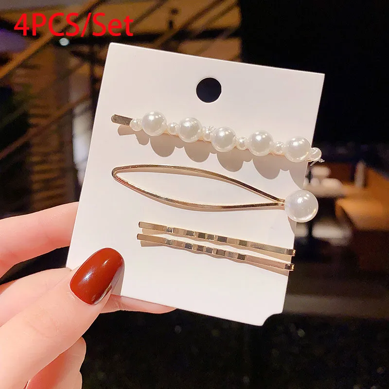 1Set Women Girls Elegant  Pearls Geometric Hair Clips Sweet Hair Ornament Hairpins Barrettes 2024 Fashion Hair Accessories