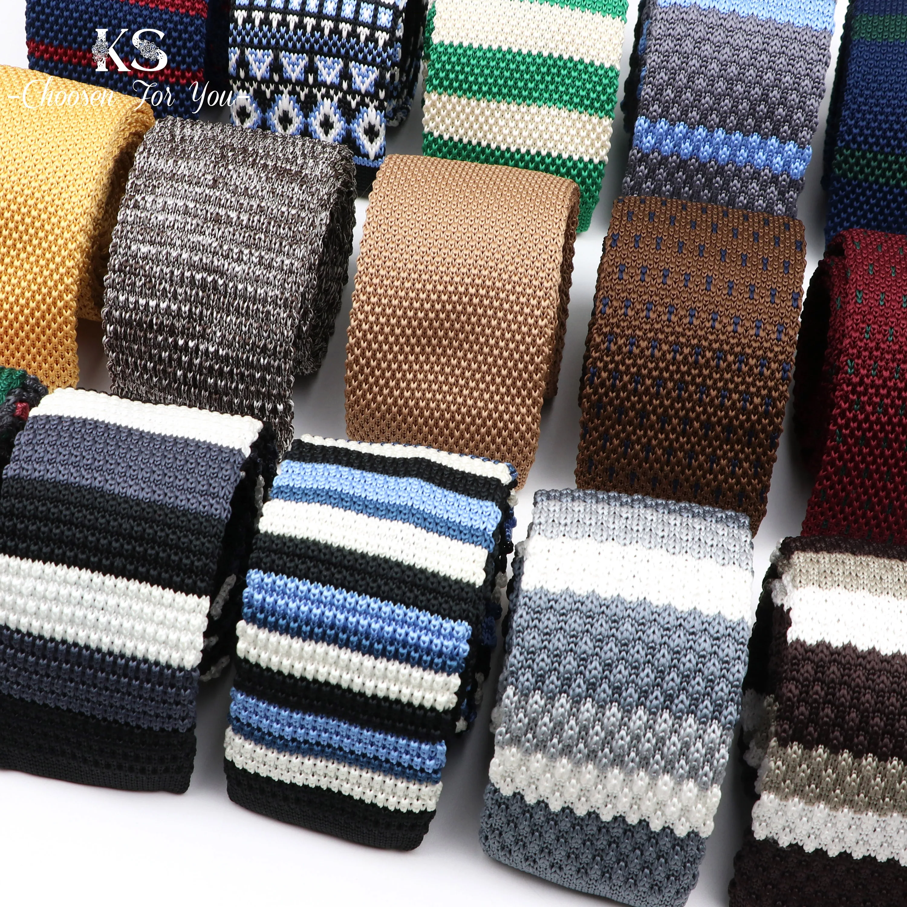 Men's Knitted Knit Leisure Striped Tie Classic Plain Corner Neck Ties For Men Skinny 5cm Normal Necktie Woven Designer Cravat