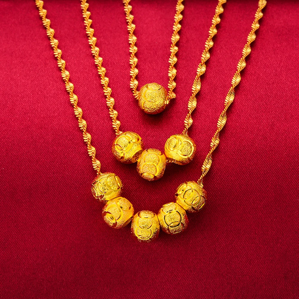 24K Gold Color Charm Necklaces For Women Buddha Beads Pendant & Necklace Collier Femme Choker Wedding Jewelry Accessories Gifst