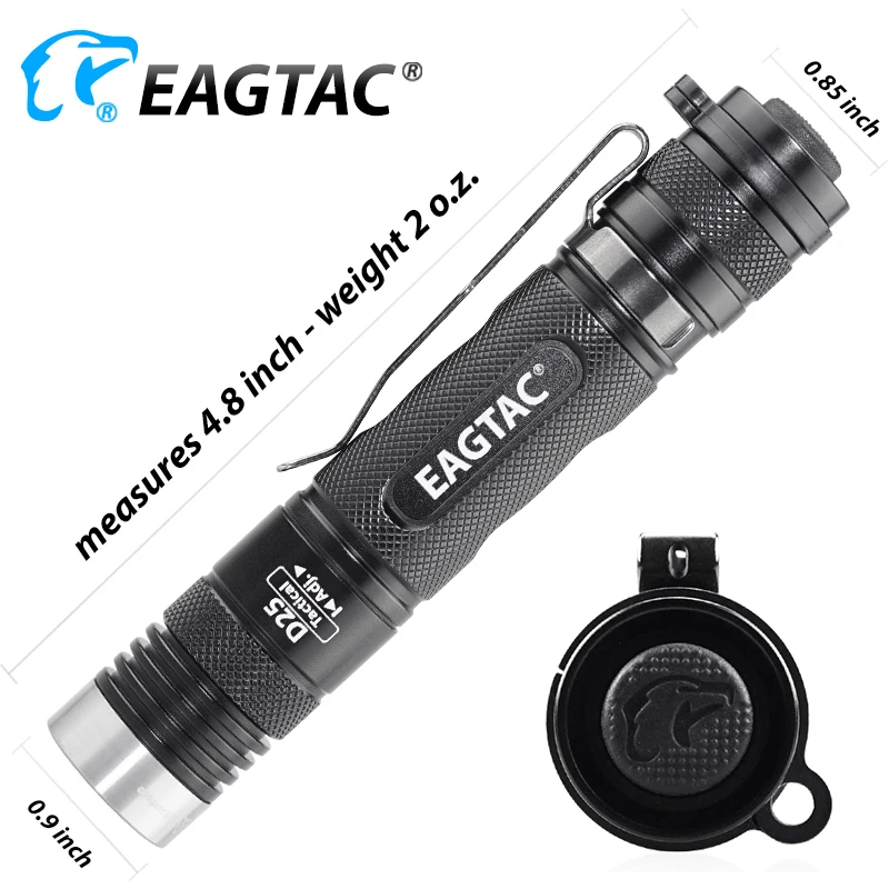 Imagem -02 - Eagtac D25lc2 Tático Lanterna Led 1374 Lumen 2xcr123a 18650 Bateria Tocha Cauda Estroboscópio Caça Pesca Luz