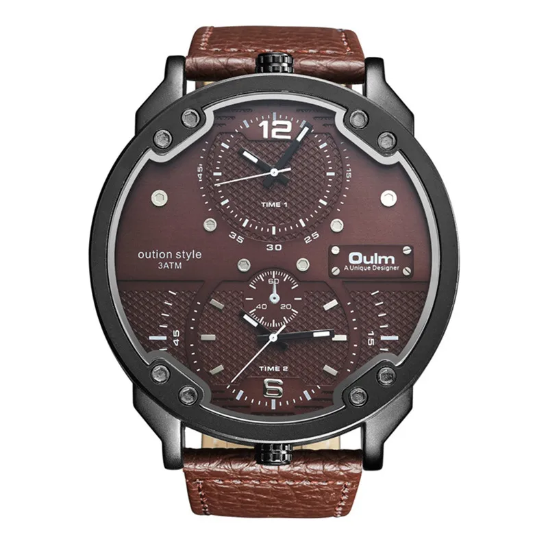 Imagem -04 - Estilo Dinâmico Relógio Masculino Moda Grande Dial 3d Design Tendência Única Dupla Fuso Horário Pulseira de Couro do Plutônio Relógio de Quartzo Relógio Masculino