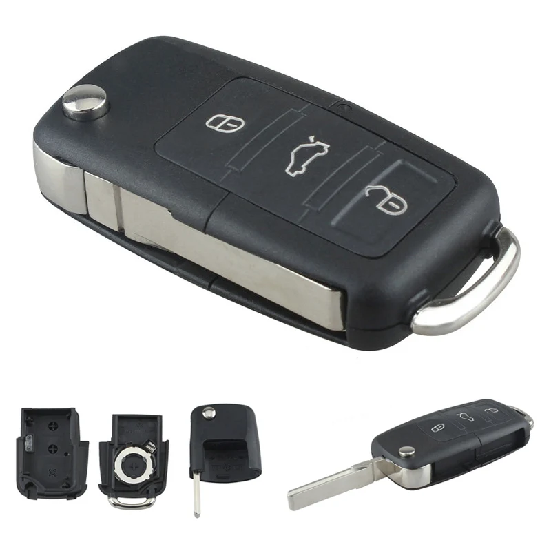 

Black 4 Buttons Smart Remote Replacement Key Case No Chip with Uncut Car Flip Key for Volkswagen B5 Passat Convenient Tools
