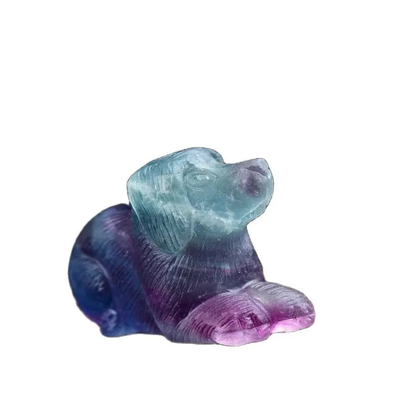 

Hand Carved gemstone natural Multi-Color Fluorite Crystal Bear Figurine Animal Carving