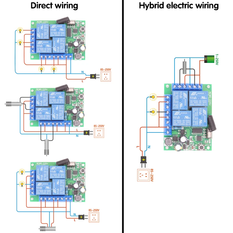 433MHz Universal Wireless Remote Control AC 110V 220V 10A 4CH Relay Receiver Module RF Switch 1000 Meters for Gate Garage Opener