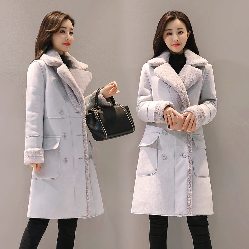 New Winter Velvet Suede Jacket Coats Women Winter Outerwear Fashion Coat Thick Warm Faux Sheepskin Long Casual Female Overcoat