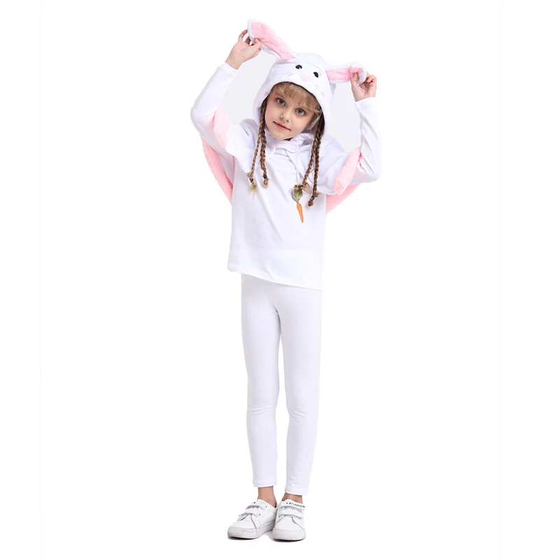 Bunny Hooded Cape for Cosplay Kids Carnival Easter Rabbit Cloak Dress Girls Halloween Cute Bunny Poncho Costume With Ears