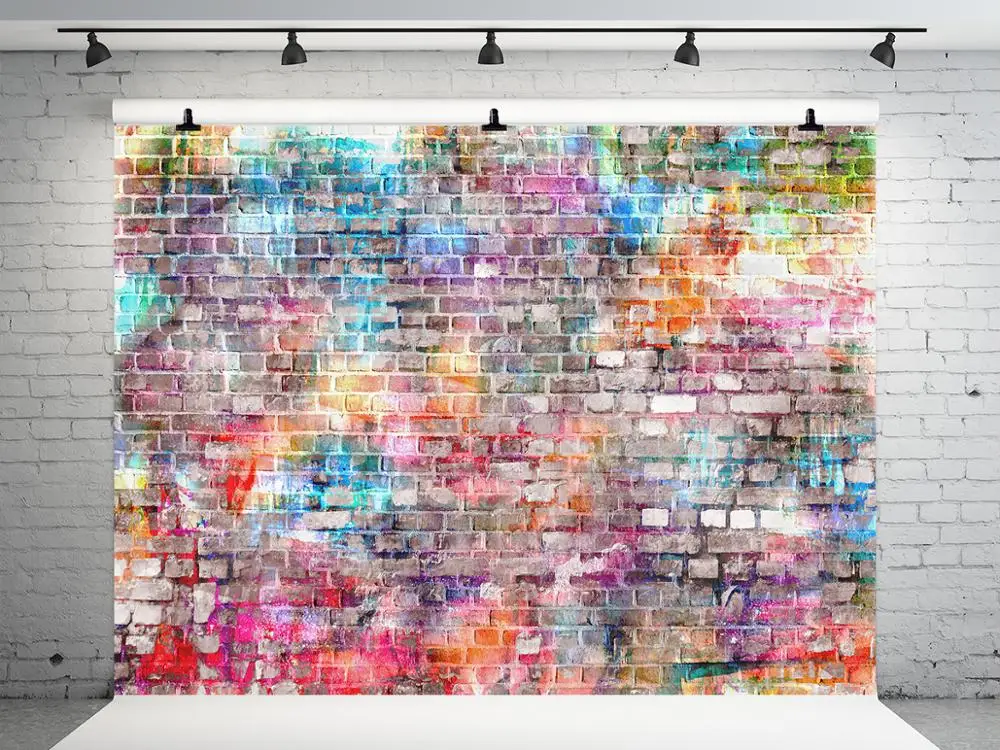 

VinylBDS 10x10ft Graffiti Brick Wall Background Photography Seamless Backdrops Backgrounds For Photo Studio Brick Wall Backdrop