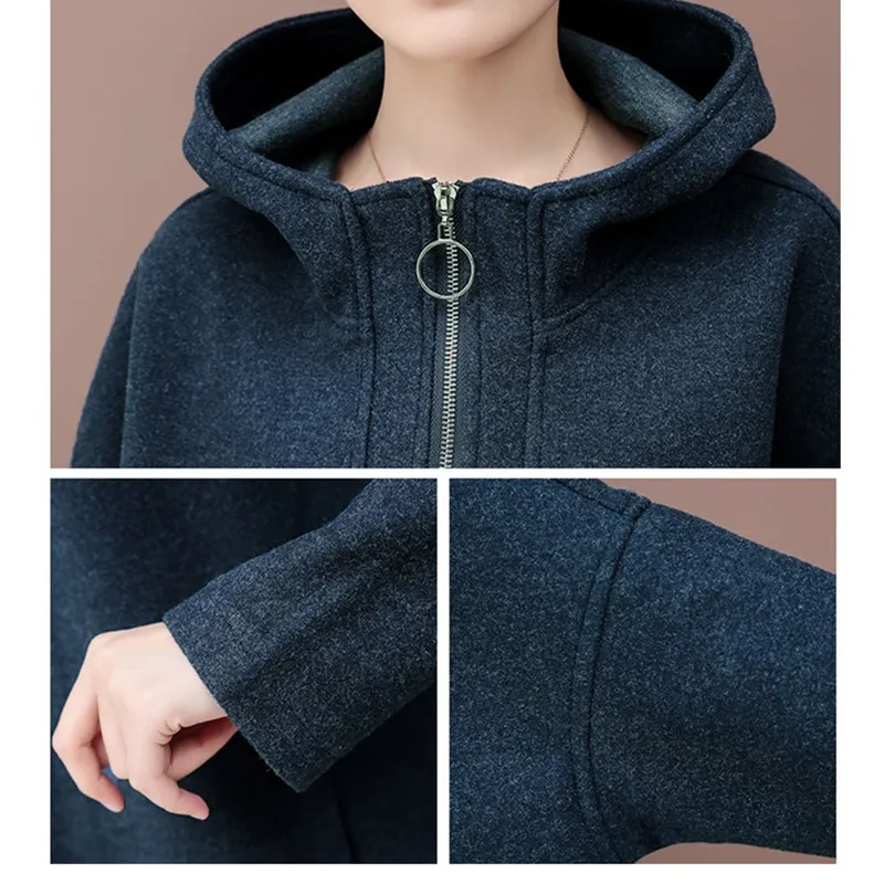 Sweat à capuche à manches chauve-souris pour femmes, sweats à capuche coréens, vêtements décontractés, fermeture éclair, manteau, printemps,