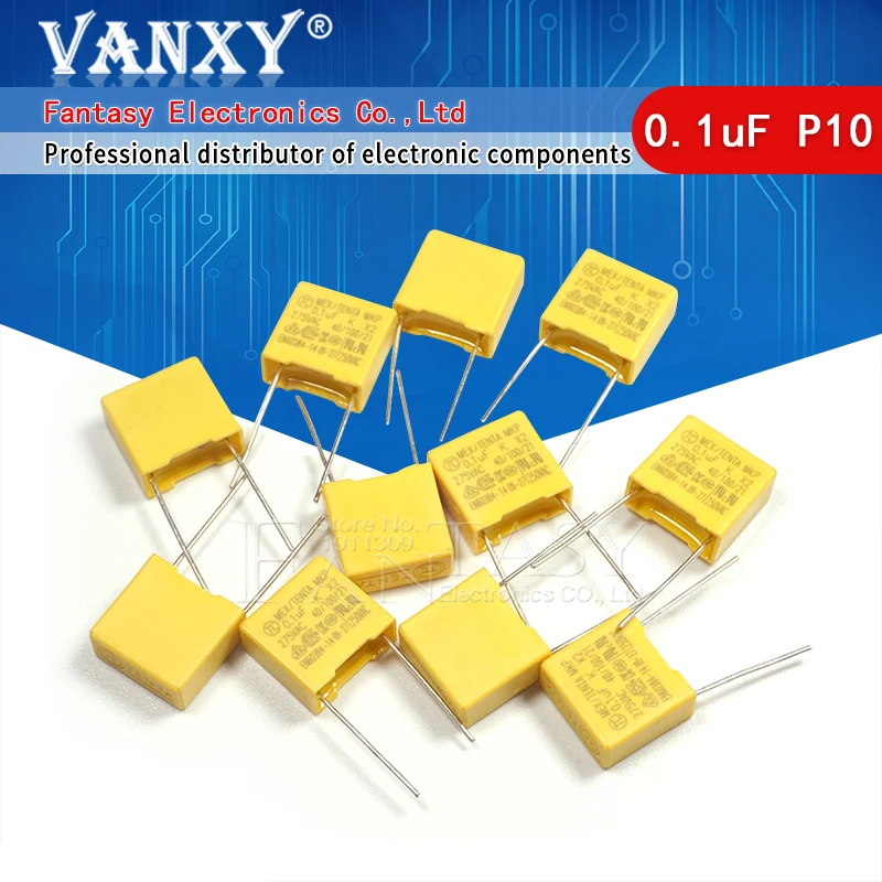 10pcs 100nF capacitor X2 capacitor 275VAC Pitch 10mm X2 275V Polypropylene film capacitor 0.1uF