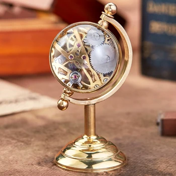 New Arrival Spinning Globe złoty zegar na biurko mężczyźni kreatywny prezent na zegarek kieszonkowy zegar miedziany mechaniczny zegarek kieszonkowy męski