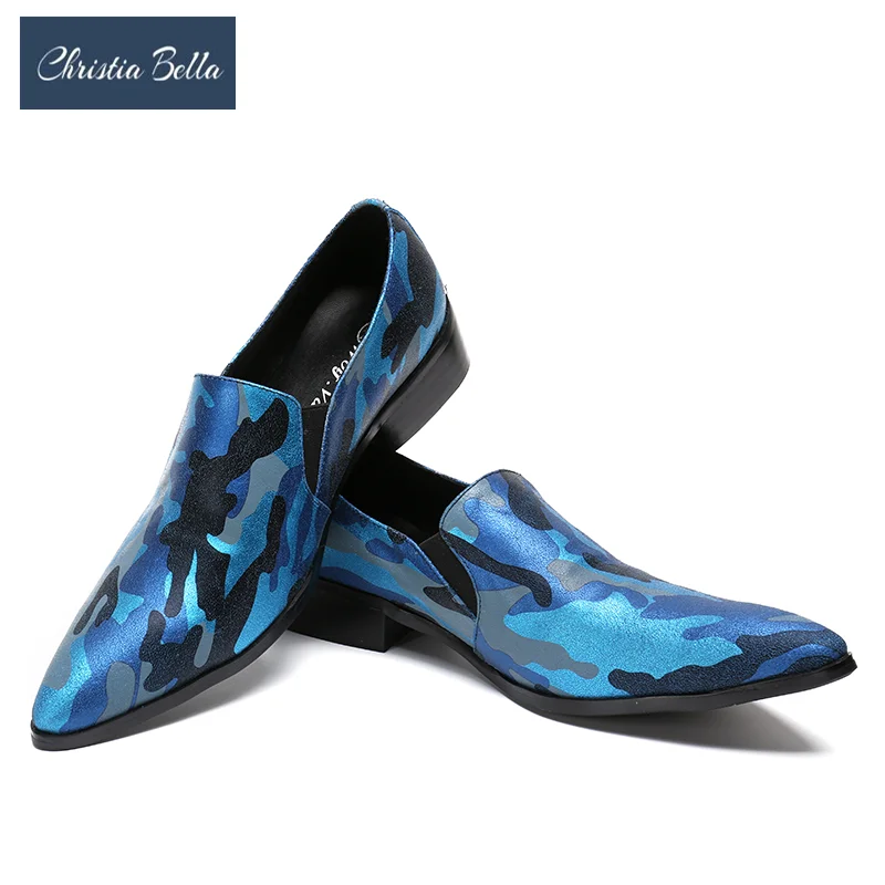 

Fashion Camouflage Pattern Pointed Toe Male Cow Leather Shoes Business Office Big Size Slip on Shoes Party Banquet Evening Shoes