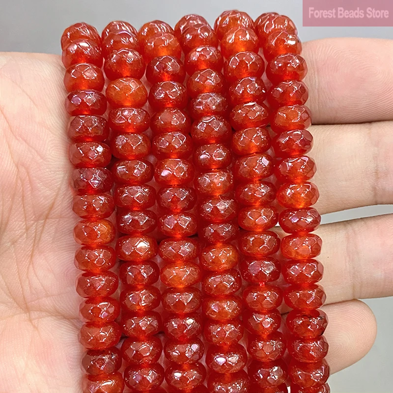 Natural Stone Faceted Red Rondelle for Jewelry Making Spacer Loose Beads Diy Handmade Bracelet Accessories 15'' Strand 8mm